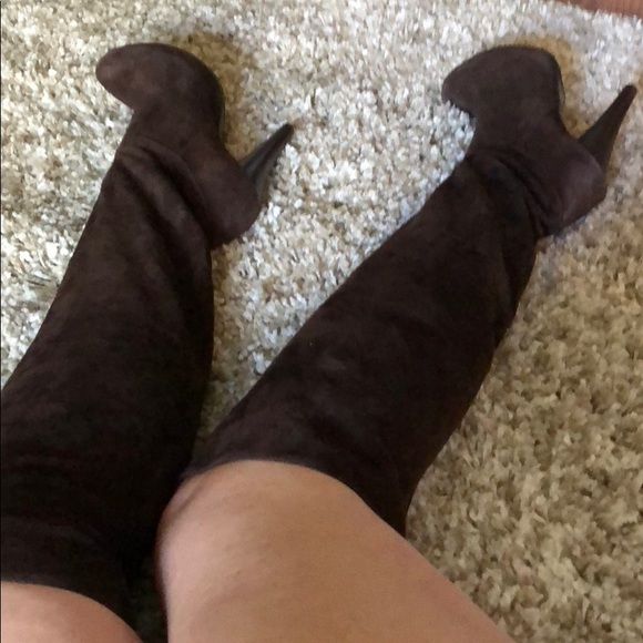 Over the knee brown suede heeled boots - Picture 4 of 6